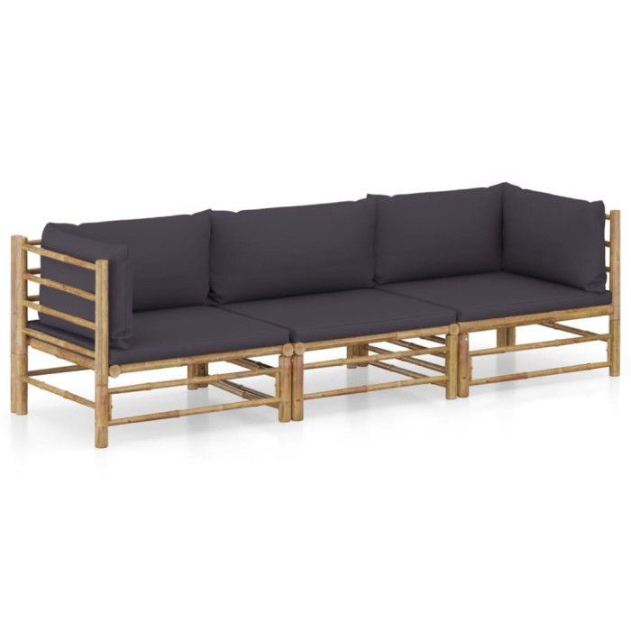 Gossi set mobilier de gradina, perne gri inchis, 3 piese, bambus