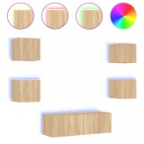 Cumpara ieftin Comode TV de perete cu lumini LED, 5 piese, stejar sonoma