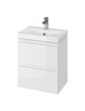Set mobilier baie suspendat CS9731, cu lavoar ceramic, dreptunghiular, 50 cm, front MDF, 2 sertare, glisiere soft close, alb