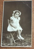 CPISTR8 Foto Veche Copil Bucuresti 1936 Dedicatie Martha Caranicas Scaun Cos / Vintage Bucharest Child Photo 1936 Greek Family Caranicas