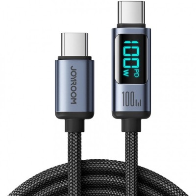Cablu Date si Incarcare USB-C - USB-C Joyroom Prism Display, 100W, 1.2m, Negru foto