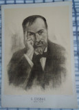 Ilustrație gravură pe carton, dimensiuni mari : George Coșbuc, anii 1930