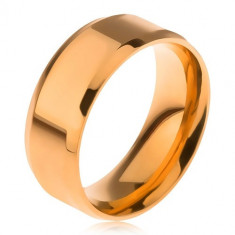 Inel tip bandă auriu, lucios, din oţel 316L, margini teşite - Marime inel: 70