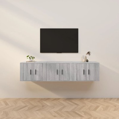 Gossi dulapuri tv montate pe perete, 3 buc., gri sonoma 57x34,5x40 cm foto