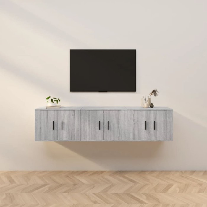 Gossi dulapuri tv montate pe perete, 3 buc., gri sonoma 57x34,5x40 cm
