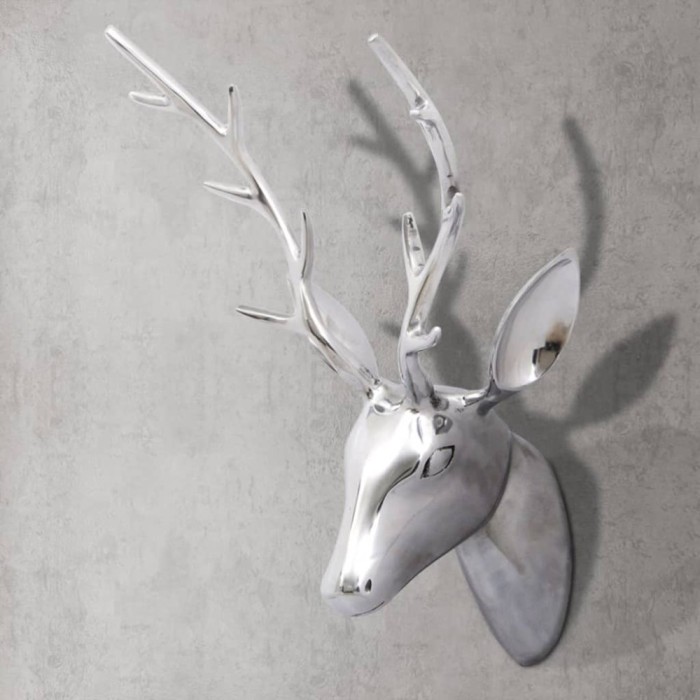 Decorațiune pentru perete tip cap de cerb, 62 cm, argintiu, aluminiu