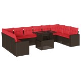 Cumpara ieftin Set canapele de gradina cu 11 piese si perne, poliratan maro