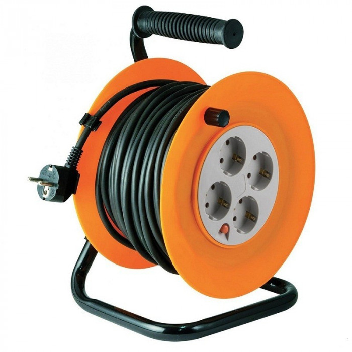 Prelungitor rola tip tambur, patru prize, cablu 3 x 1,0 mm2, negru, ip20 lungime 25 m MultiMark GlobalProd