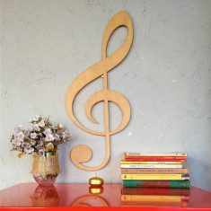 Decoratiune de perete, Treble Clef, 25x1.8x60 cm, Placaj , Maro