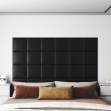 vidaXL Panouri perete 12 buc. negru, 30x30 cm piele ecologică, 1,08 m&sup2;