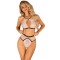 Lenjerie sexy 2 piese OBSESSIVE Lilines Set, cu sutien și chiloți cu talie &icirc;naltă, design cu dantelă și plasă, roz pastel cu negru, mărime S/M