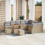 Set Canapea Grădină vidaXL cu 12 Piese și Perne Bej Poli Ratan Acacia, Set Dining Grădină vidaXL cu 3 Piese și Perne Bej Poli Ratan Acacia, Canapea Gr