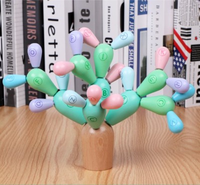 Joc educativ de indemanare din lemn, tip Cactus in echilibru Pastel - HM-4 foto