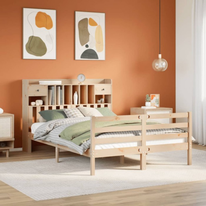 vidaXL Pat cu bibliotecă fără saltea, 160x200 cm, lemn masiv de pin 3321942