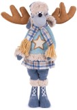 Figurina decorativa Craciun ren-fetita albastra din material textil 55 cm