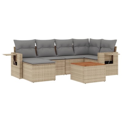 Set canapele de gradina, 7 piese, cu perne, bej, poliratan foto