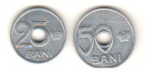 SV * LOT Regele Ferdinand * 25 BANI UNC (4.5 mm) + 50 BANI AUNC (4.0 mm) 1921, Aluminiu