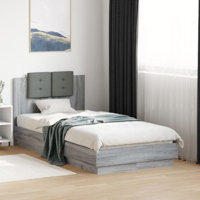 vidaXL Cadru de pat cu tăblie gri sonoma 75x190 cm lemn prelucrat 3209980 foto