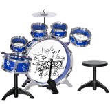 AIYAPLAY Set de Tobe cu Pedală, Tobe Medii și Mici, Ciocan și Scaun pentru Copii de 3-6 Ani, 65x22x57 cm, Albastru | Aosom Romania
