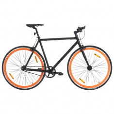 Bicicleta cu angrenaj fix, negru si portocaliu, 700c, 51 cm