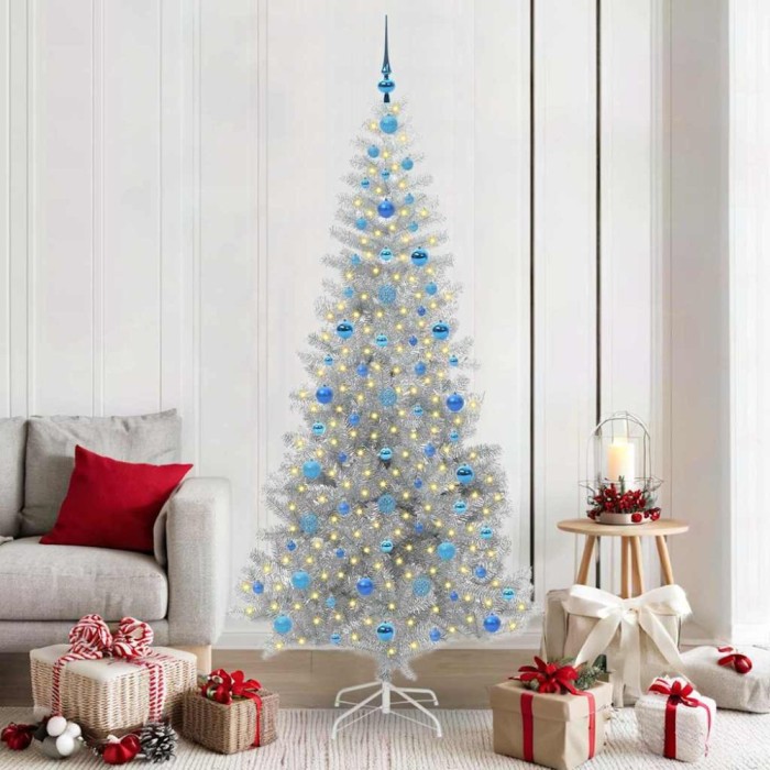 vidaXL Brad de Crăciun cu 300 LED cu suport Argintiu 210 cm PET 3396690