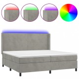 Cumpara ieftin Pat cu arcuri, saltea si LED, gri deschis, 200x200 cm, catifea