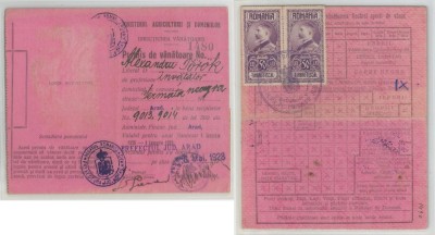 Romania, Permis de vanatoare (II), Arad, 1928 foto