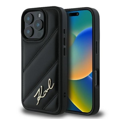 Husa iPhone 16 Pro Max Karl Lagerfeld Diagonal Quilted Script, negru, KLHCP16XPQDSMGK foto