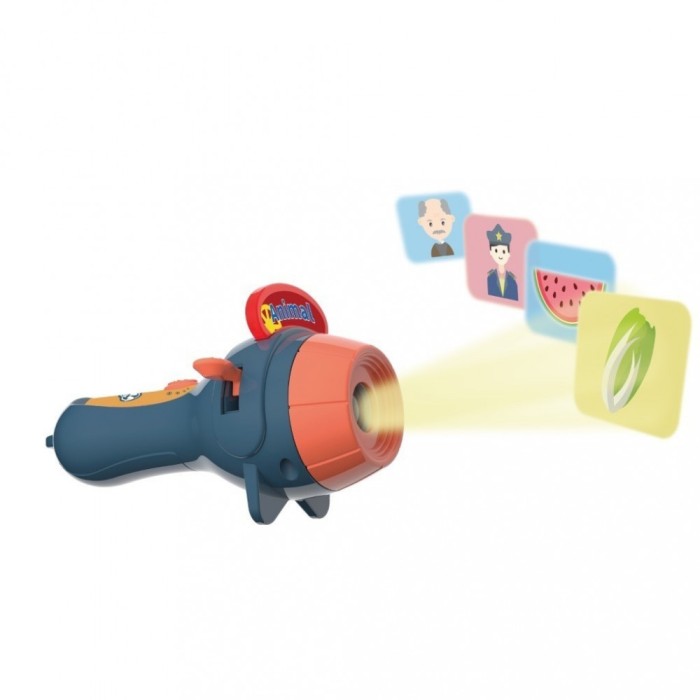 Set jucarie educativa, flippy, proiector tip lanterna pentru copii, 6 teme, 48 de imagini, cutie depozitare, +3 ani, albastru