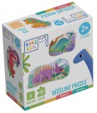 Joc educational pentru copii, 5 puzzle progresive cu Dinozauri, KuKiKuk Efko, 19 piese mari, carton gros, animatii colorate haioase, varsta 2-5 ani
