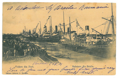 4757 - BRAILA, Harbor, ships, Litho, Romania - old postcard - used - 1904 foto