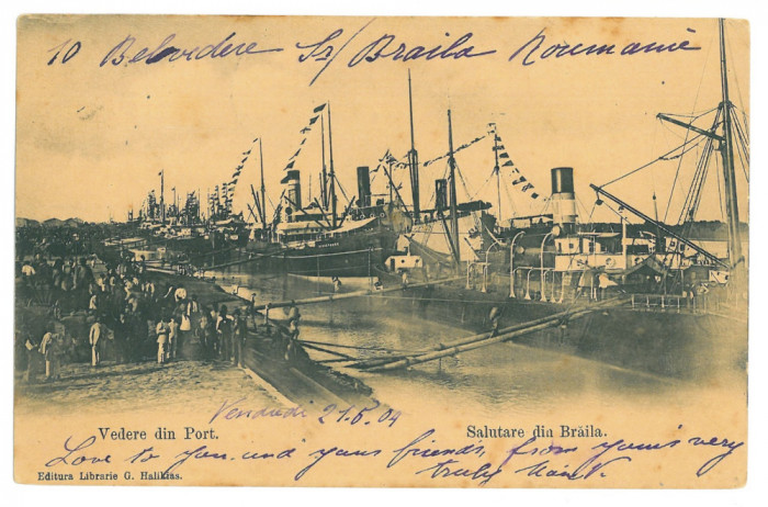4757 - BRAILA, Harbor, ships, Litho, Romania - old postcard - used - 1904