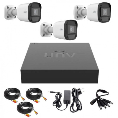 Sistem de supraveghere Uniview, 3 camere de 2 Megapixeli, Infrarosu 20M, DVR Hibrid cu 4 canale 2MP, Cablu, Sursa alimentare SafetyGuard Surveillance foto