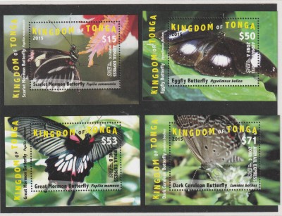 Tonga 2015-Fauna,Fluturi,serie complecta 4 colite,MNH,Mi.Bl.89-92 foto