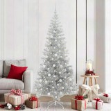vidaXL Brad de Crăciun cu 300 LED cu suport Argintiu 210 cm PET 3396686