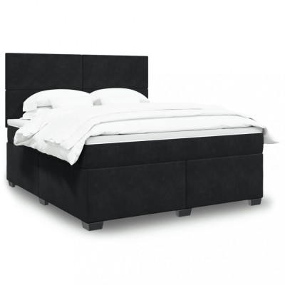 vidaXL Pat box spring cu saltea, negru, 180x200 cm, catifea 3293274 foto
