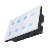 Intrerupator inteligent cu touch Tuya, Life Smart, Wi-Fi, cu sau fara nul, 8 canale, 10A, Sticla securizata, Alb @SmartWiz