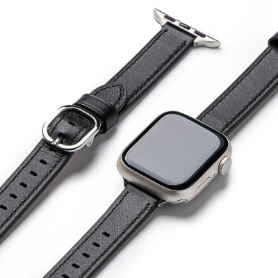 Rama pentru Apple Watch 1/2/3/4/5/6/7/8/9/SE/SE 2 (38/40/41mm) - Ringke Leather One Slim - Black foto