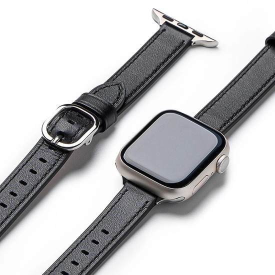 Rama pentru Apple Watch 1/2/3/4/5/6/7/8/9/SE/SE 2 (38/40/41mm) - Ringke Leather One Slim - Black