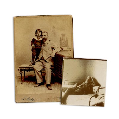 George Stephănescu cu fiul Victor Stephănescu, două fotografii de epocă, atelier Franz Mandy foto