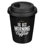 Pahar Cafea Ceramic Negru Lucios cu Capac Silicon 380ml, CMCLASS