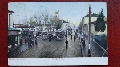 Braila-1906-Str.Galati,tramvaie,animatie-C.P.circ.-perf.-RARA foto