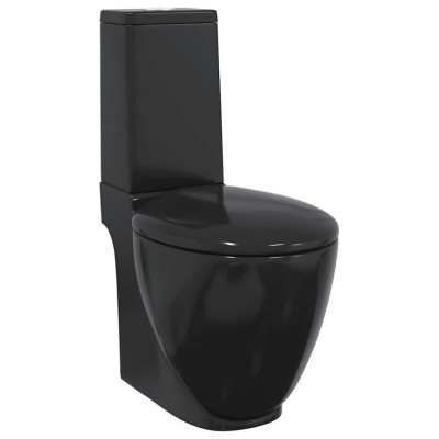 vidaXL Vas WC toaletă de baie, negru, ceramică, rotund, flux inferior foto