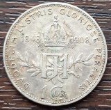 (A988) MONEDA DIN ARGINT AUSTRIA - 1 CORONA COROANA 1908, COMEMORATIVA - 60 DE ANI DE DOMNIE FRANZ JOSEPH