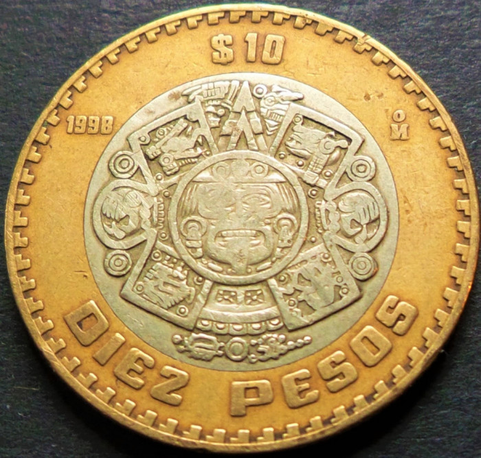 Moneda bimetalica 10 PESOS - MEXIC, anul 1998 * cod 983