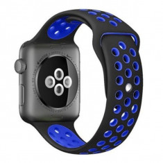 Curea pentru Apple Watch 42 mm Silicon Sport iUni Negru-Albastru foto