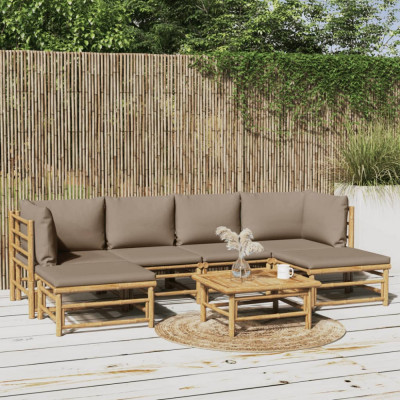 vidaXL Set mobilier de grădină cu perne gri taupe, 7 piese, bambus foto