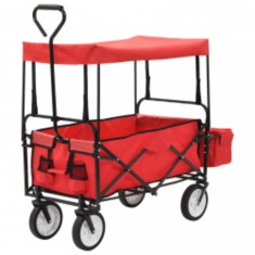 vidaXL Cărucior manual pliabil cu copertină, roșu, oțel