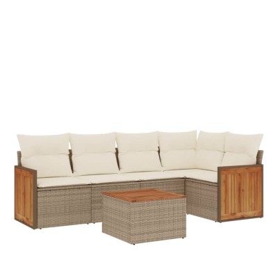 Set canapele de gradina cu perne, 6 piese, bej, poliratan foto