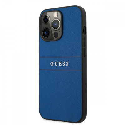 Husa de protectie telefon Guess pentru iPhone 13 Pro, Leather Saffiano, Plastic, Albastru foto